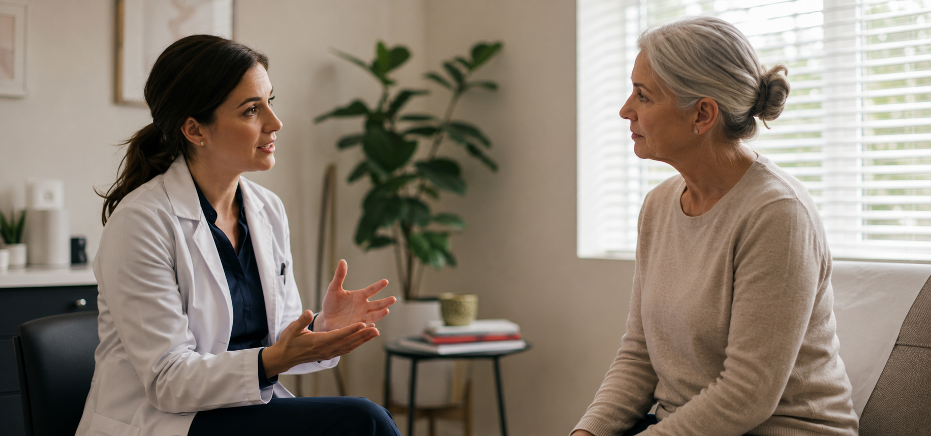 Physician talking with a patient in a bright consultation room